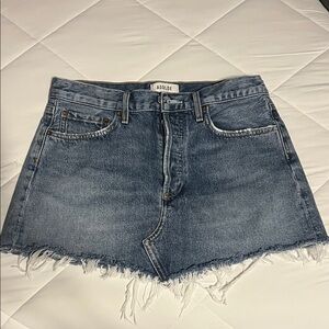 Agolde Faded Blue Frayed Denim Mini Skirt